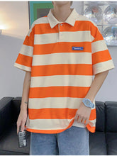 Short Sleeve Color Striped Collar Men Shirt